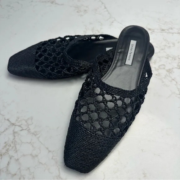 Emme Parsons Black Woven Raffia Mules Size 41 / US 10 - Picture 5 of 14